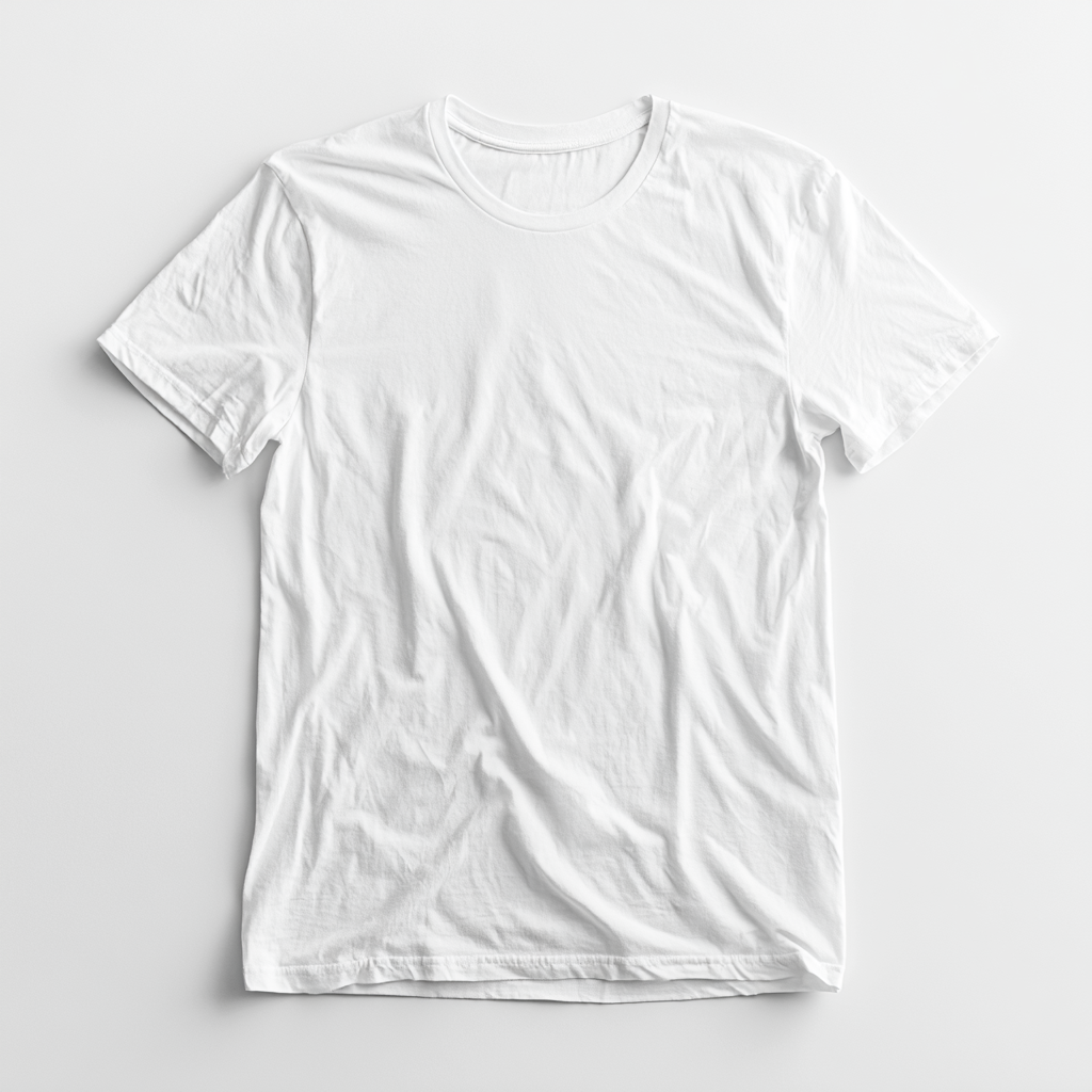 Schoon wit katoenen t-shirt vlak neergelegd op een lichte ondergrond in helder daglicht