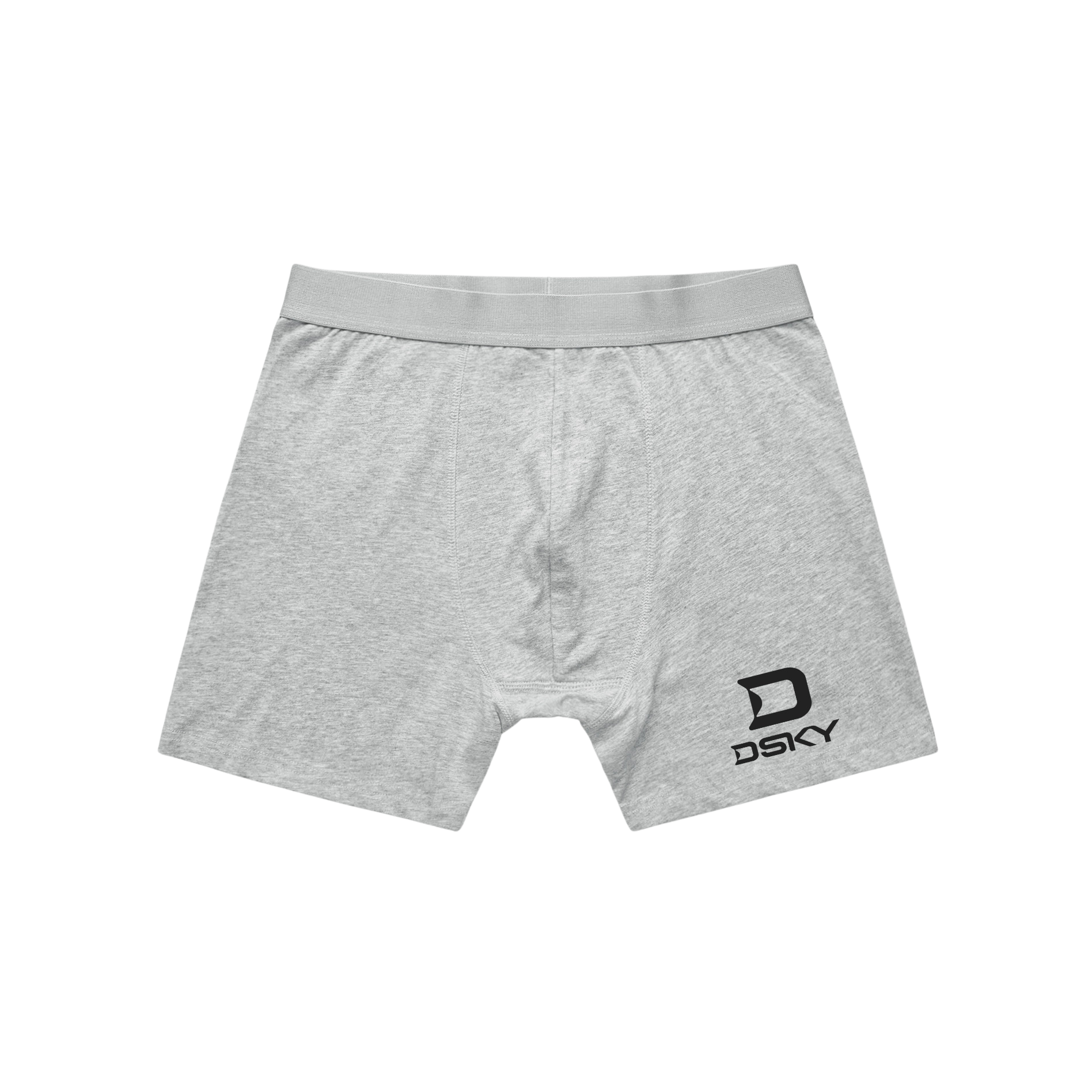 grijze boxer brief, 190 gsm katoen met stretch, frontaal op neutrale achtergrond, productweergave
