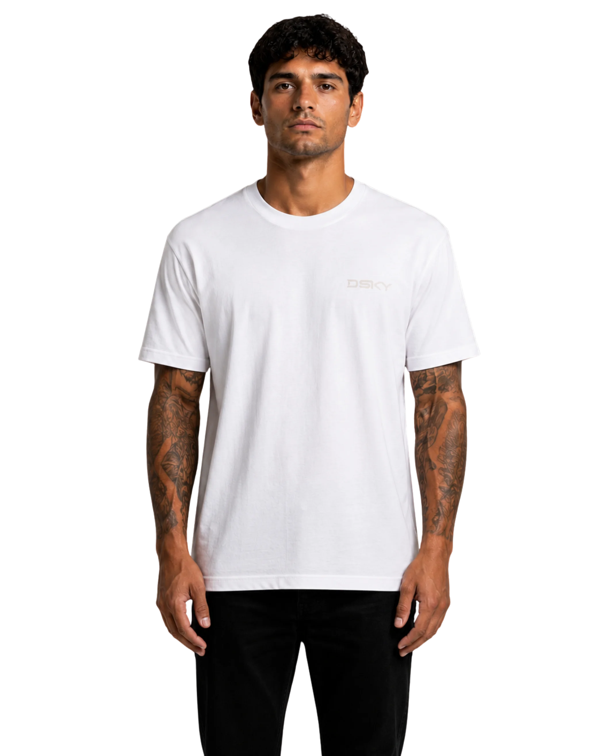 wit t-shirt, 180 gsm combed cotton, regular pasvorm, modelweergave voorzijde
