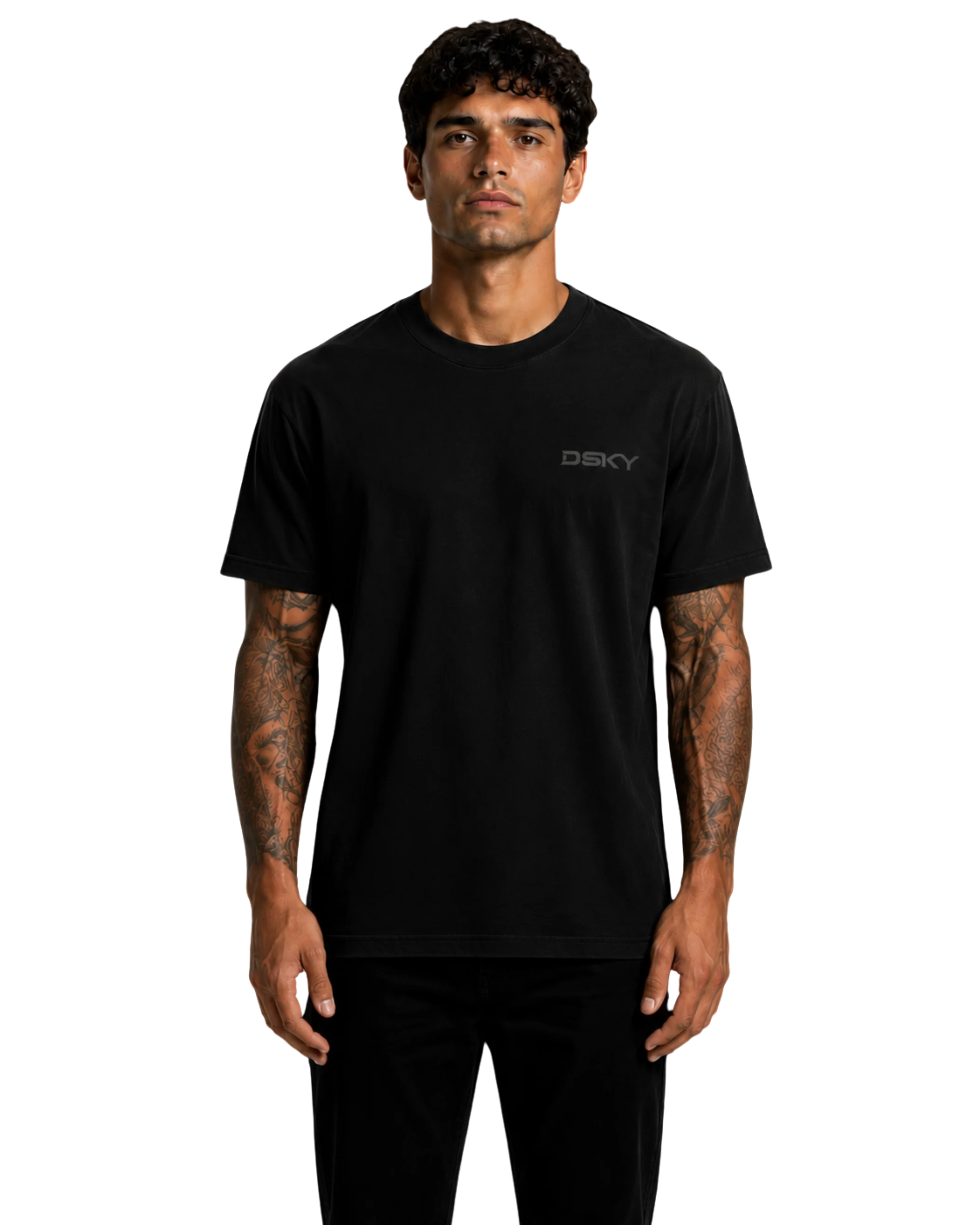 zwart t-shirt, 220 gsm combed cotton, regular pasvorm, modelweergave voorzijde