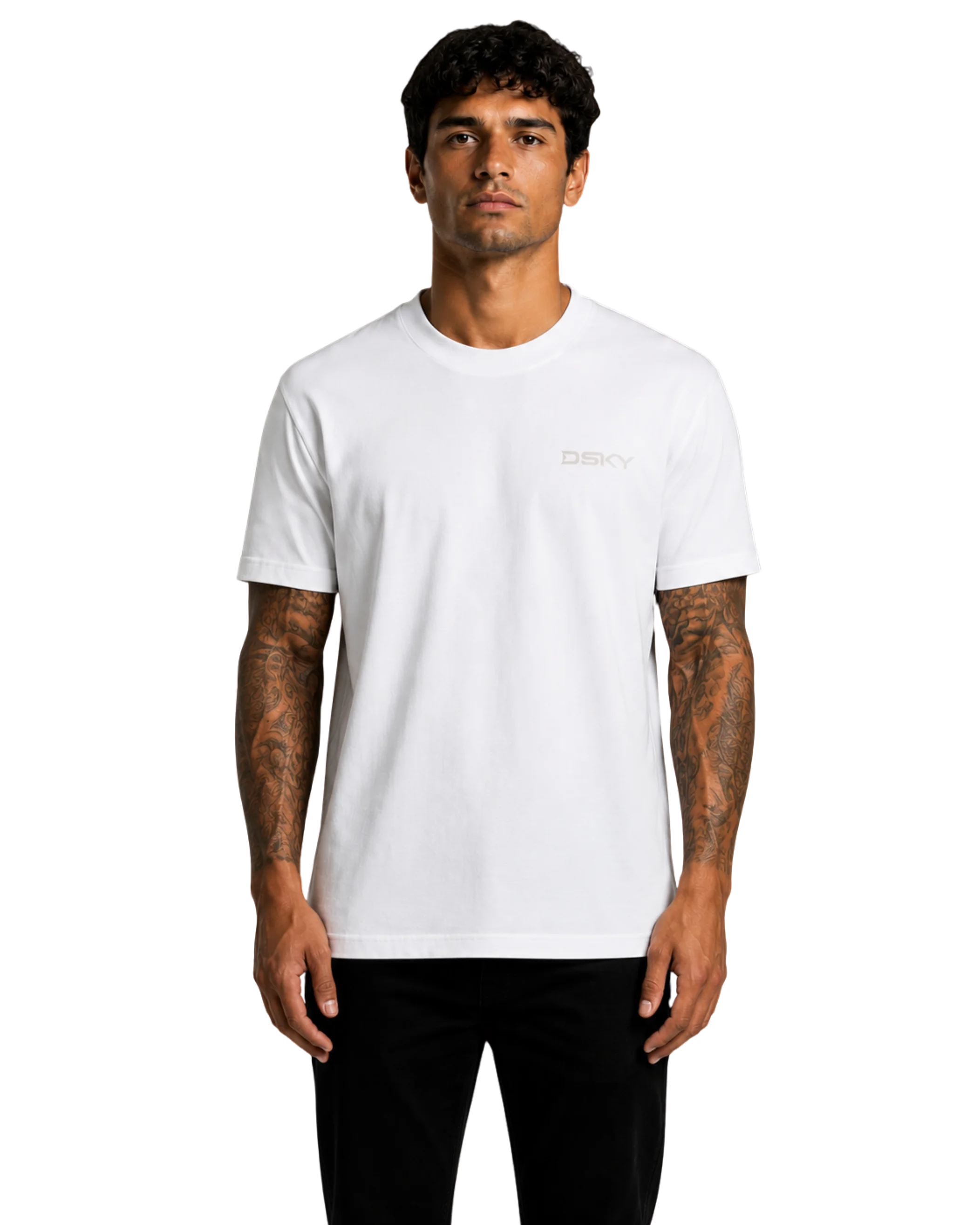 wit t-shirt, 220 gsm combed cotton, regular pasvorm, modelweergave voorzijde