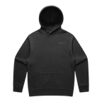 zwarte garment dyed hoodie voorkant plat gefotografeerd op neutrale achtergrond
