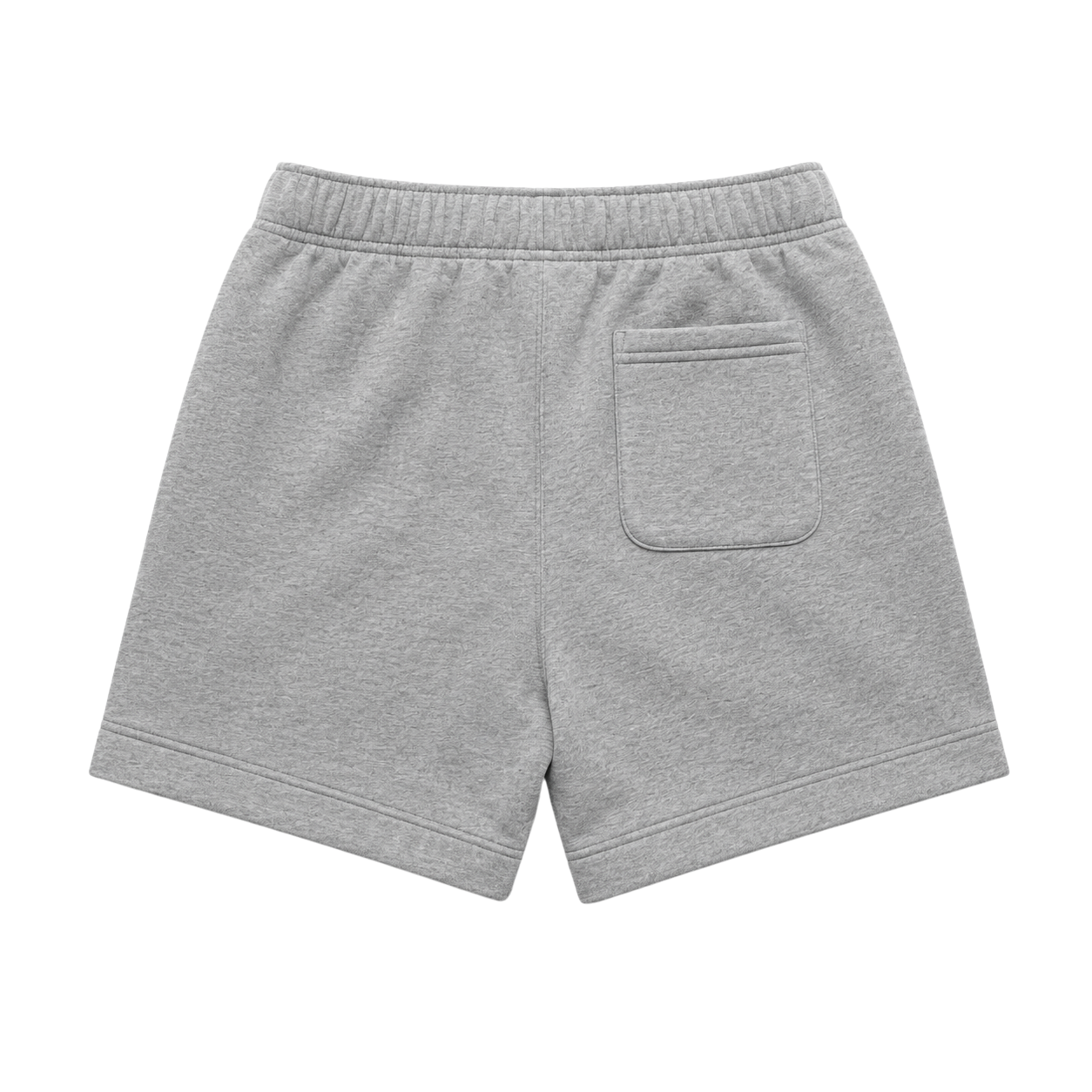 grijze track short, 320 gsm katoen, plat gefotografeerd achterzijde op neutrale achtergrond, productweergave