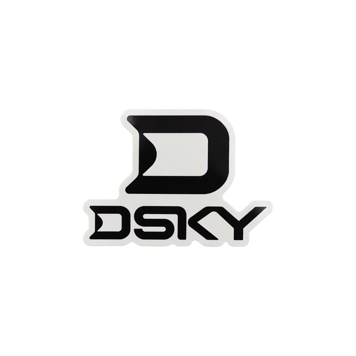 DSKY Logo Sticker met zwart D-symbool en DSKY-woordmerk met witte rand