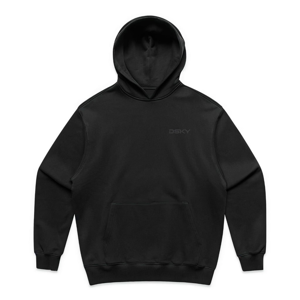 DSKY® Skyline black heavy 500gsm cotton french terry hoodie with relaxed fit and kangaroo pocket
